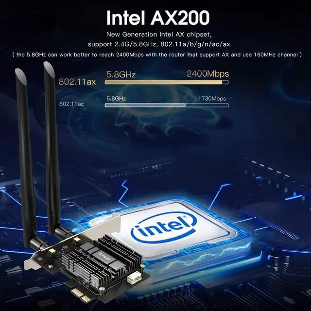 Alt view image 3 of 7 - WRIARICH WiFi 6 Card AX 3000Mbps PCIe Network Card AX200 802.11AX 2.4Ghz/5.8Ghz with Bluetooth 5.0 & Heat Sink Wireless PCI Express Wi-Fi Adapters Dual Band Antenna for Windows 10 64-bit