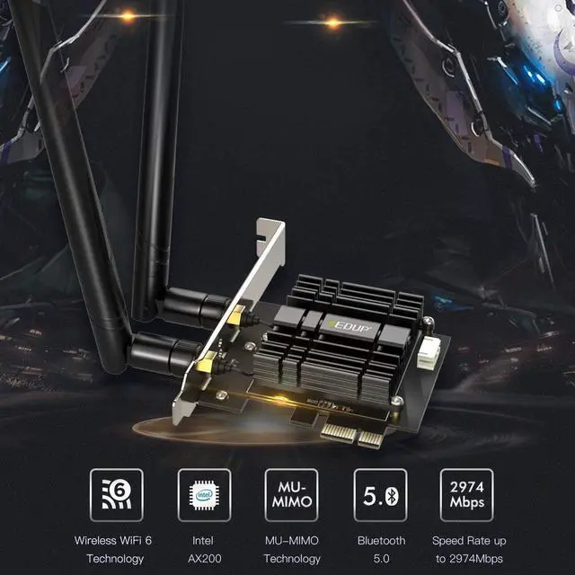 Alt view image 4 of 7 - WRIARICH WiFi 6 Card AX 3000Mbps PCIe Network Card AX200 802.11AX 2.4Ghz/5.8Ghz with Bluetooth 5.0 & Heat Sink Wireless PCI Express Wi-Fi Adapters Dual Band Antenna for Windows 10 64-bit