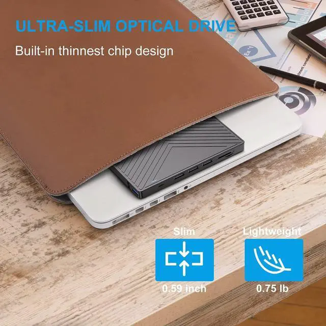 Alt view image 3 of 7 - WRIARICH External CD DVD Drive, Ultra Slim CD Burner USB 3.0 with 4 USB Ports and 2 TF/SD Card Slots, Optical Disk Drive for Laptop Mac, PC Windows 11/10/8/7 Linux OS