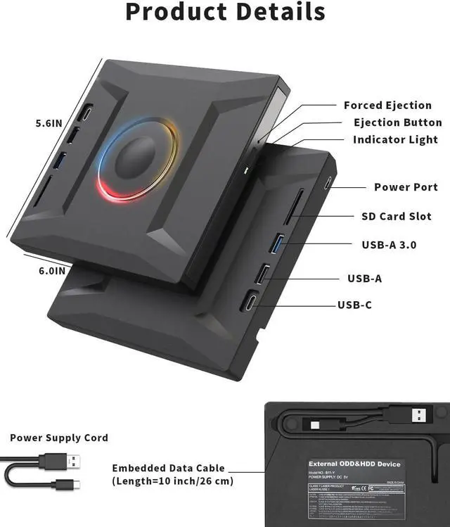 Alt view image 7 of 7 - USB 3.0 and Type-C External CD DVD Drive, 7 in 1 External DVD CD Burner Player Writer with 2 USB Ports and 1 TF/SD Card Slots, Portable Slim Optical Disk Driver for Laptop Mac PC Windows Linux OS