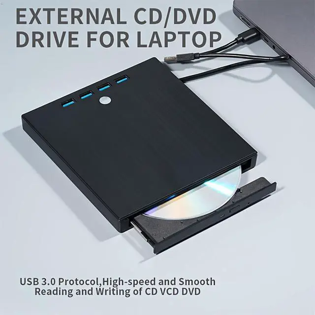 Alt view image 5 of 7 - WRIARICH 7-in-1 USB 3.0 & Type-C External CD DVD Drive, Portable External DVD/CD/RW Drive - Slim Plug & Play Burner for Laptop, PC, 11/10/8/7/XP/Linux/MacOS - with 4 USB A Ports, SD/TF Card Reader