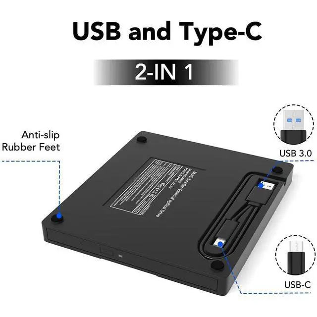 Alt view image 7 of 7 - 7-in-1 External CD DVD Drive for Laptop, USB 3.0 Type C CD DVD Player Burner with 2 SD Card Slots 4 USB Ports, Portable Slim CD DVD ROM for Desktop PC Compatible with Laptop PC Linux Windows Mac OS