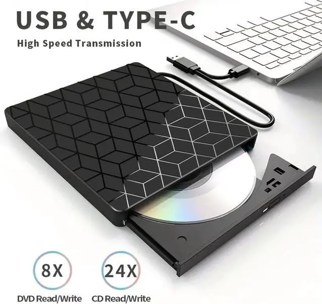 Alt view image 2 of 6 - External CD DVD Drive, 7 in 1 USB & Type C External DVD Drive, Ultra Slim CD Burner with 4 USB Ports and 2 TF/SD Card Slots, Optical Disk Drive for Laptop Desktop PC Windows 11/10/8/7 Linux Mac OS