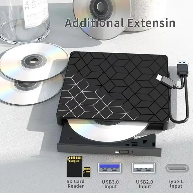 Alt view image 4 of 6 - External CD DVD Drive, 7 in 1 USB & Type C External DVD Drive, Ultra Slim CD Burner with 4 USB Ports and 2 TF/SD Card Slots, Optical Disk Drive for Laptop Desktop PC Windows 11/10/8/7 Linux Mac OS