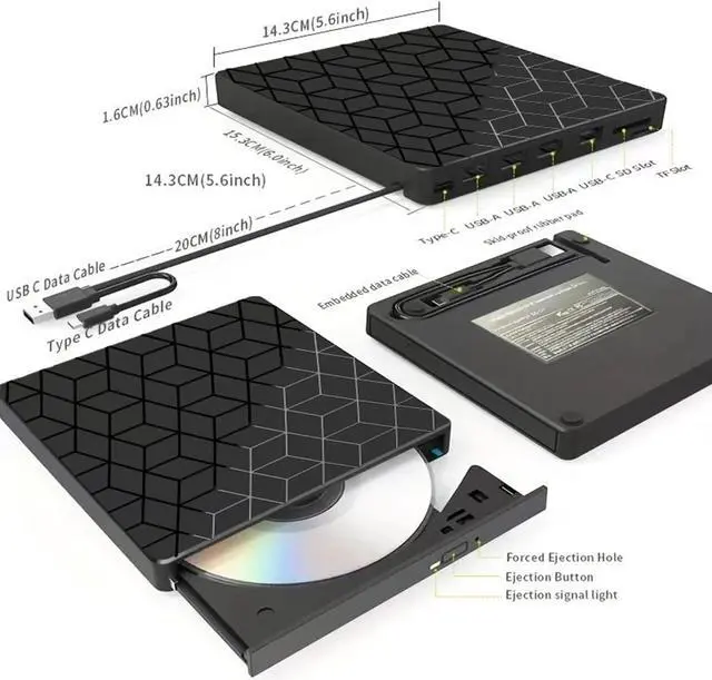 Alt view image 3 of 6 - External CD DVD Drive, 7 in 1 USB & Type C External DVD Drive, Ultra Slim CD Burner with 4 USB Ports and 2 TF/SD Card Slots, Optical Disk Drive for Laptop Desktop PC Windows 11/10/8/7 Linux Mac OS