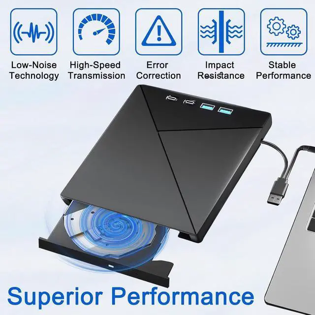 Alt view image 3 of 7 - WRIARICH 7-in-1 External CD DVD Drive, CD/DVD Burner for Laptop PC Desktop DVD Player Reader Writer USB 3.0 USB C TF/SD Card Ports Compatible with Win11/10/8.1/7/Vista/2003/Xp/Mac Os/Linux