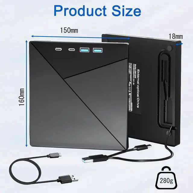 Alt view image 7 of 7 - WRIARICH 7-in-1 External CD DVD Drive, CD/DVD Burner for Laptop PC Desktop DVD Player Reader Writer USB 3.0 USB C TF/SD Card Ports Compatible with Win11/10/8.1/7/Vista/2003/Xp/Mac Os/Linux