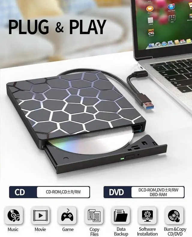 Alt view image 3 of 7 - External CD DVD Drive for Laptop, 8 in 1 USB 3.0 Type-C Disc Reader Writer Burner Player with 4 USB & SD TF Port, Slim Portable CD DVD +/-RW Optical Drive for PC Laptop Desktop Windows Linux MacOS