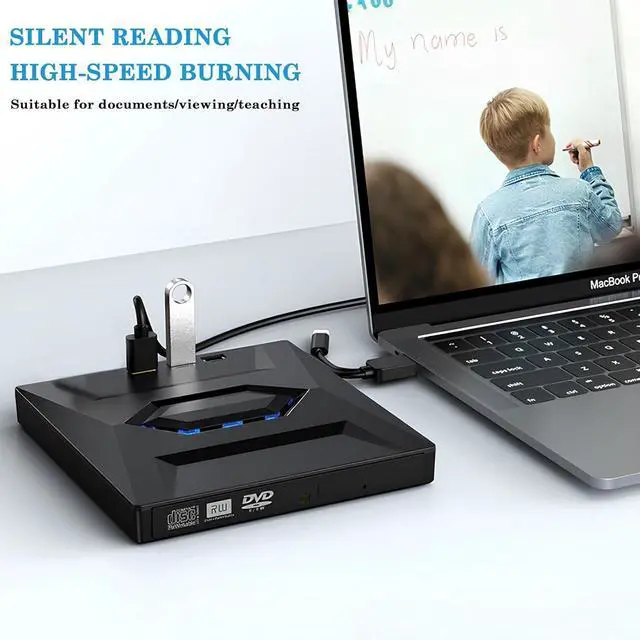 Alt view image 7 of 7 - 5-in-1 External CD DVD Drive, USB C & USB 3.0 Portable CD/DVD +/-RW Drive/DVD Player with SD Card Reader USB 3.0 & Type C Hub CD ROM Burner Compatible with Laptop Desktop PC Windows Linux Mac OS
