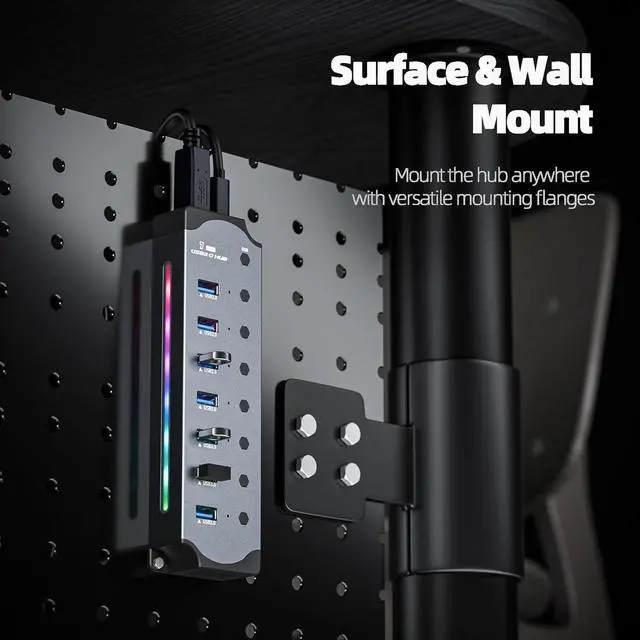 Alt view image 5 of 7 - USB 3.0 USB Hub, 7-Ports USB 3.0 RGB Hub with 14 Color RGB LED Strip, Three Dynamic Modes, Independent Button Switches, Aluminum Gaming USB Hub 3.0 for PC and Laptops giyqxHw