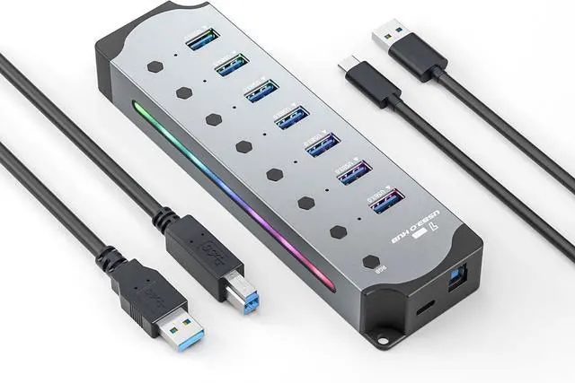Main image of USB 3.0 USB Hub, 7-Ports USB 3.0 RGB Hub with 14 Color RGB LED Strip, Three Dynamic Modes, Independent Button Switches, Aluminum Gaming USB Hub 3.0 for PC and Laptops giyqxHw