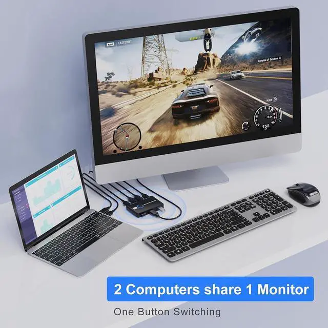 Alt view image 2 of 7 - 2 Port HDMI KVM Switch, 4K@60Hz KVM Switch 1 Monitors 2 Computers, HDMI KVM Switches for 2 Computers Sharing 1 Monitor and Keyboard Mouse, Button Switch, Plug and Play, 2 HD-MI Cables and 2 USB Cables