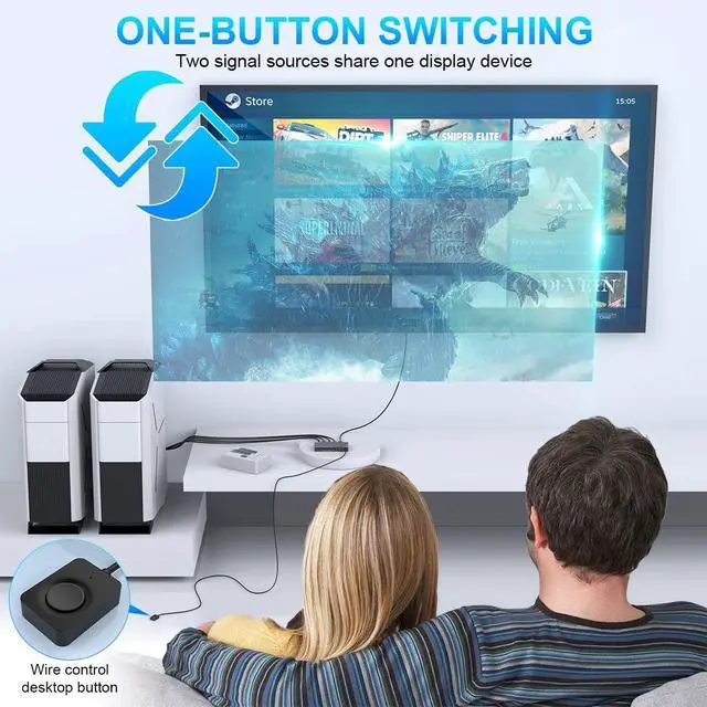 Alt view image 3 of 7 - WRIARICH 4K @60Hz HDMI KVM Switch 2 Port Box USB and HDMI Switches Share 2 Computers with one Keyboard Mouse and one HD Monitor, HDMI KVM Switch Support Hotkey Switch and One Button Swapping