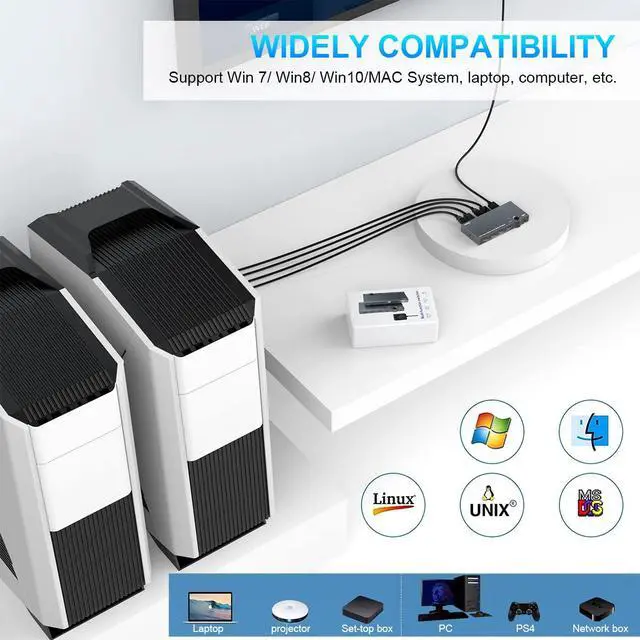 Alt view image 7 of 7 - WRIARICH 4K @60Hz HDMI KVM Switch 2 Port Box USB and HDMI Switches Share 2 Computers with one Keyboard Mouse and one HD Monitor, HDMI KVM Switch Support Hotkey Switch and One Button Swapping
