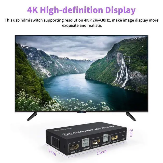 Alt view image 3 of 7 - 2 Port HDMI KVM Switch, 2 in 1 USB HDMI Switch Sharing Keyboard Mouse Printer Monitor, Camera Support 4K@30Hz for PC,Laptop,Xbox,HDTV, with 2x USB Cable, 1x Switch Controller,1 x 5V DC Power Cable
