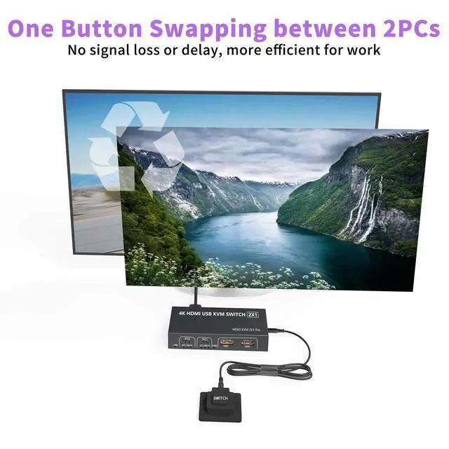 Alt view image 5 of 7 - 2 Port HDMI KVM Switch, 2 in 1 USB HDMI Switch Sharing Keyboard Mouse Printer Monitor, Camera Support 4K@30Hz for PC,Laptop,Xbox,HDTV, with 2x USB Cable, 1x Switch Controller,1 x 5V DC Power Cable