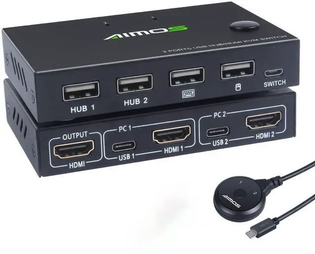 Main image of WRIARICH KVM Switch, USB Switch 4K HDMI Switcher Box 2 In 1 Out For 2 Computers Share Keyboard And Mouse Support 4K @30Hz, Not support Hotkey, With HUB Ports giyqxHw