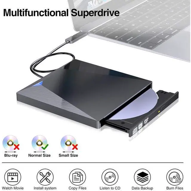 Alt view image 2 of 7 - WRIARICH External CD DVD Drive, USB 3.0 Type-C Portable CD/Dvd +/-Rw Drive Slim Dvd/CD Rom Superdrive Rewriter Burner Player for Laptop Macbook Windows XP/Win 7/Win 8/Win 10/Vista/Linux/Mac OS (Black)