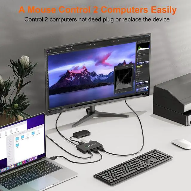 Alt view image 2 of 7 - USB 3.0 Switch 2 in 4 Out, USB Switcher 2 Computers Share 4 USB 3.0 Port KVM Switches Hub One-Button USB KVM Switch Selector for Keyboard Mouse Printer PC Scanner Compatible with Mac Windows Linux