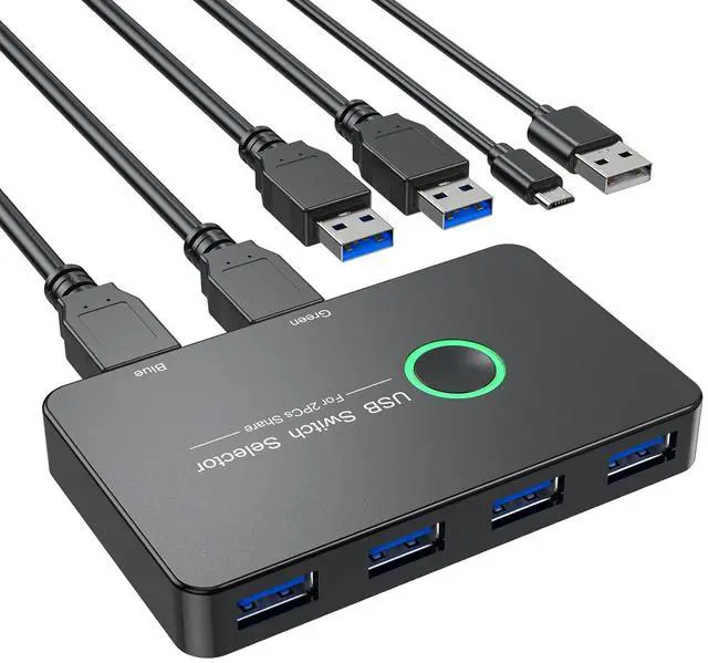 Main image of USB 3.0 Switch 2 in 4 Out, USB Switcher 2 Computers Share 4 USB 3.0 Port KVM Switches Hub One-Button USB KVM Switch Selector for Keyboard Mouse Printer PC Scanner Compatible with Mac Windows Linux