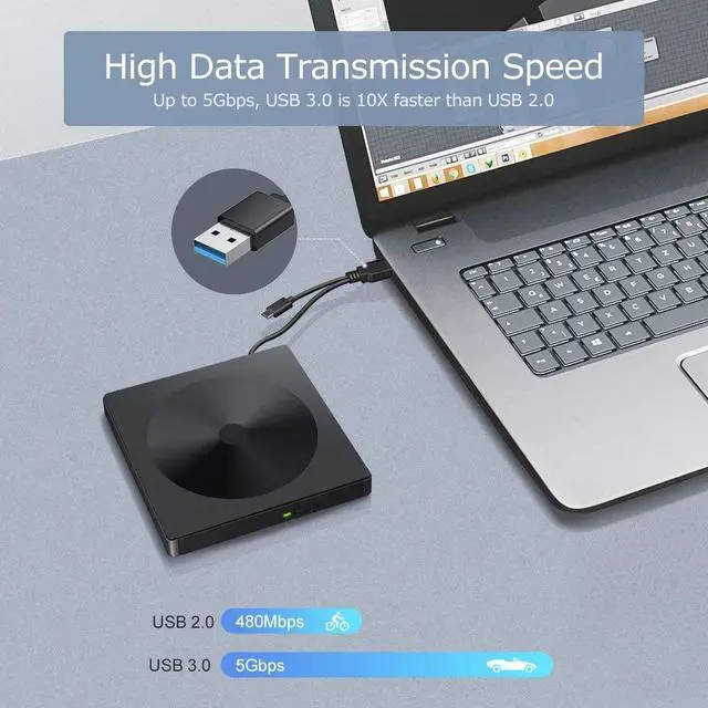 Alt view image 3 of 7 - WRIARICH External CD DVD drive, USB 3.0 type C dual port slim CD RW / VCD RW burner and reader Low-noise, high-speed data transfer Super drive for MacBook, laptop, desktop, Win 7/8/10 / XP