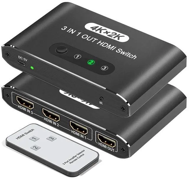 Main image of 3 Port HDMI Switch 3 in 1 Out 4K UHD HDMI Switcher Splitter, Automatic Switch with Remote Metal HDMI Switch Box Hub Support 4K 30Hz 3D 1080P HDCP1.4 for PS5/4Xbox DVD Player Fire Stick A-p-p-l-e TV PC