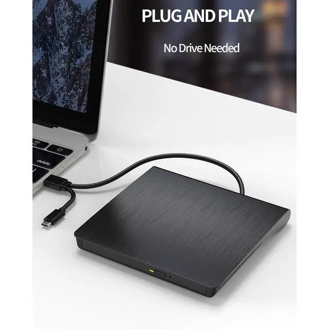 Alt view image 2 of 7 - External CD/DVD Drive,High-Speed USB 3.0 & Type-C External DVD Drive, Slim Portable Burner Writer Player Reader,CD DVD +/-RW Optical Disk Driver Compatible with Laptop Desktop PC Windows Linux Mac