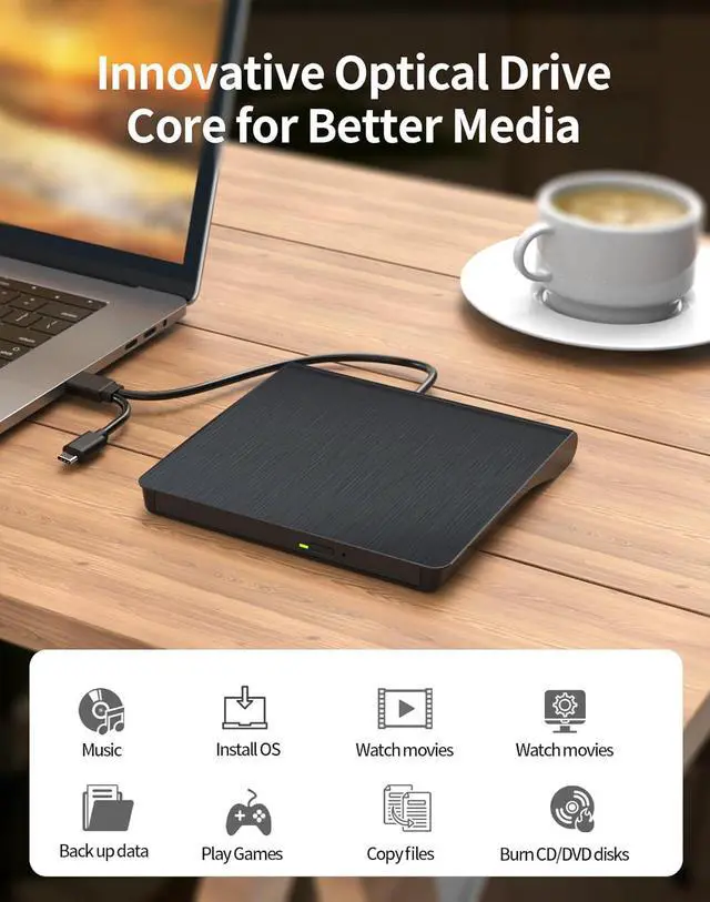 Alt view image 4 of 7 - External CD/DVD Drive,High-Speed USB 3.0 & Type-C External DVD Drive, Slim Portable Burner Writer Player Reader,CD DVD +/-RW Optical Disk Driver Compatible with Laptop Desktop PC Windows Linux Mac