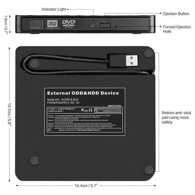 Alt view image 6 of 7 - WRIARICH External CD DVD Drive Upgraded USB 3.0 Portable External DVD Drive CD/DVD +/-RW ROM Writer/Rewriter Burner/Player Reader for MacBook Apple OS Laptop/Desktops/Win 10/7/8.1/ Linux Chrome