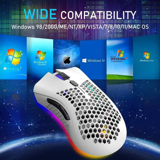 Alt view image 5 of 7 - Gaming Mice Wireless Lightweight Gaming Mouse Honeycomb with 7 Button Multi RGB Backlit Perforated Ergonomic Shell Optical Sensor Adjustable DPI Rechargeable 800mAh Battery USB Receiver for PC Laptop