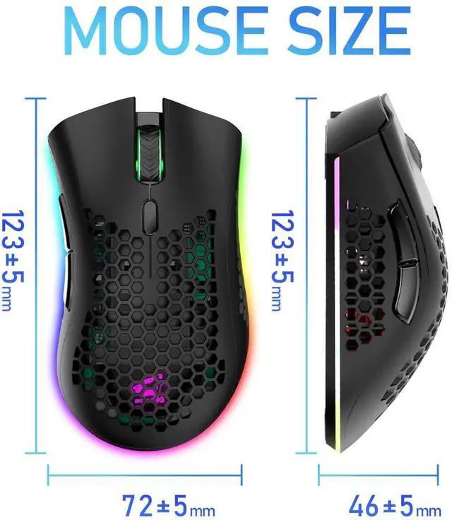 Alt view image 7 of 7 - Gaming Mice Wireless Lightweight Gaming Mouse Honeycomb with 7 Button Multi RGB Backlit Perforated Ergonomic Shell Optical Sensor Adjustable DPI Rechargeable 800mAh Battery USB Receiver for PC Laptop