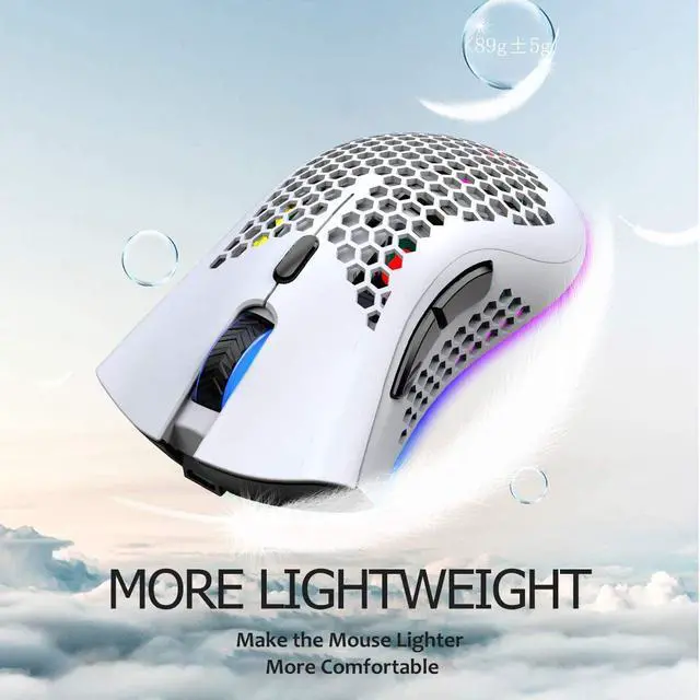 Alt view image 4 of 7 - Gaming Mice Wireless Lightweight Gaming Mouse Honeycomb with 7 Button Multi RGB Backlit Perforated Ergonomic Shell Optical Sensor Adjustable DPI Rechargeable 800mAh Battery USB Receiver for PC Laptop