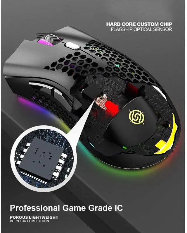 Alt view image 6 of 7 - WRIARICH Lightweight Gaming Mouse, Honeycomb Design Rechargeable 2.4G Wireless Gaming Mouse with USB Receiver RGB Backlight Computer Mouse for Laptop PC