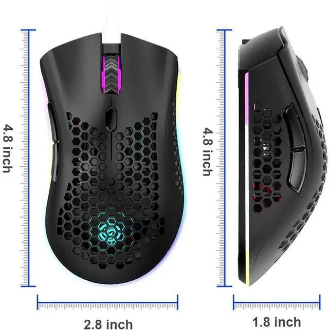 Alt view image 7 of 7 - WRIARICH Lightweight Gaming Mouse, Honeycomb Design Rechargeable 2.4G Wireless Gaming Mouse with USB Receiver RGB Backlight Computer Mouse for Laptop PC