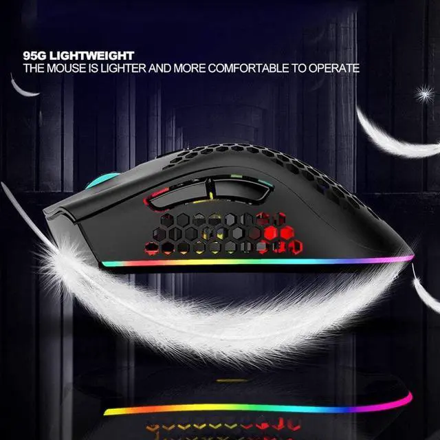 Alt view image 2 of 7 - WRIARICH Lightweight Gaming Mouse, Honeycomb Design Rechargeable 2.4G Wireless Gaming Mouse with USB Receiver RGB Backlight Computer Mouse for Laptop PC