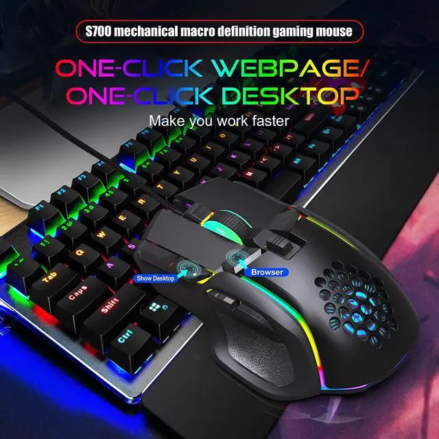 Alt view image 5 of 7 - WRIARICH Mechanical Macro Definition Gaming Mouse USB Wired, High Performance Wired Game Mouse 12800 DPI, RGB Backlit Mouse,10 Programmable Buttons USB Mouse for Computer/PC/Laptop/MAC (Black)