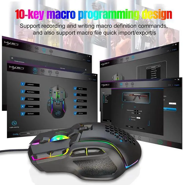 Alt view image 2 of 7 - WRIARICH Mechanical Macro Definition Gaming Mouse USB Wired, High Performance Wired Game Mouse 12800 DPI, RGB Backlit Mouse,10 Programmable Buttons USB Mouse for Computer/PC/Laptop/MAC (Black)