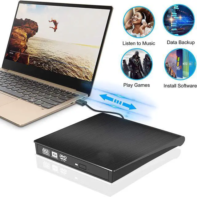 Alt view image 2 of 7 - WRIARICH External DVD Drive, Type C USB 3.0 Portable CD Drive Slim CD DVD ROM Rewriter Burner Superdrive High Speed Data Transfer for Laptop Desktop MacBook PC Windows Linux Os Mac Os (Color: Black)