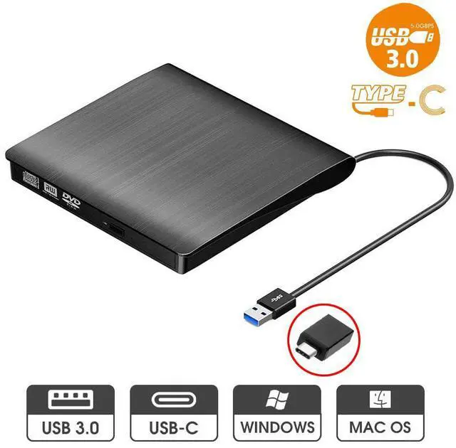 Main image of WRIARICH External DVD Drive, Type C USB 3.0 Portable CD Drive Slim CD DVD ROM Rewriter Burner Superdrive High Speed Data Transfer for Laptop Desktop MacBook PC Windows Linux Os Mac Os (Color: Black)