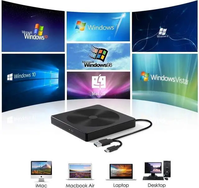 Alt view image 4 of 7 - WRIARICH USB C External CD DVD Drive, USB Type C Adapter to USB 3.0 Superdrive DVD CD+/-RW Burner Writer Optical Drive Compatible for Windows 10/8/ 7 Laptop/MacBook/Desktop PC of HP Dell LG Asus Acer