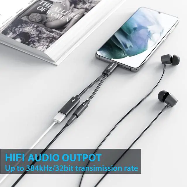 Alt view image 3 of 7 - USB C to 3.5mm Audio and Charger Adapter, Embedded Conexant Chip for Static-Free and HiFi Stereo Sound, 2 in 1 Car Aux Cord, PD 60W Fast Charging Cable, Compatible with Type C Phones, iPad, Tablets