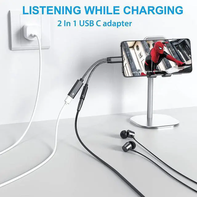 Alt view image 5 of 7 - USB C to 3.5mm Audio and Charger Adapter, Embedded Conexant Chip for Static-Free and HiFi Stereo Sound, 2 in 1 Car Aux Cord, PD 60W Fast Charging Cable, Compatible with Type C Phones, iPad, Tablets