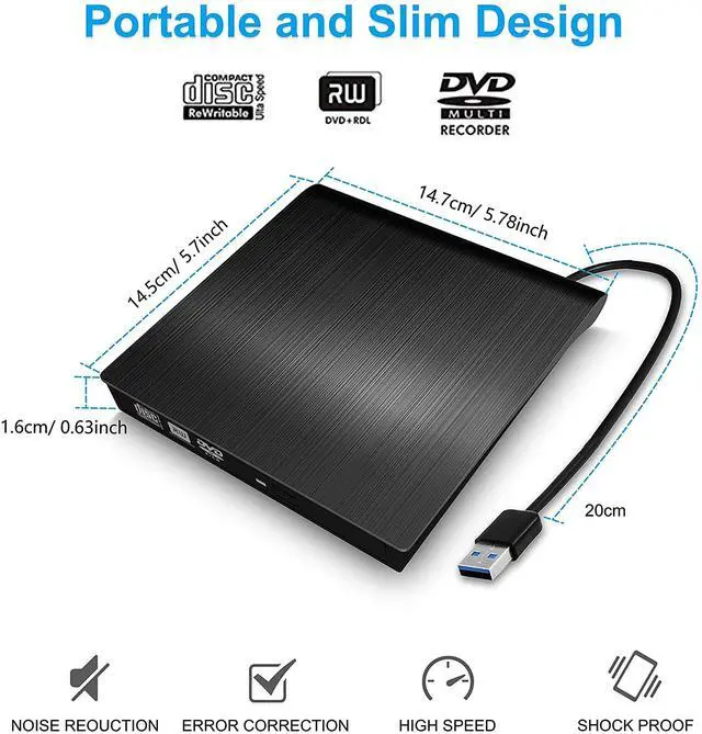 Alt view image 6 of 7 - WRIARICH External CD DVD Drive USB 3.0, Premium Portable DVD/CD ROM +/-RW Optical Drive Burner Writer Player for Windows 10/8/7, Linux, Mac OS Laptop Desktop, MacBook Pro/Air, iMac