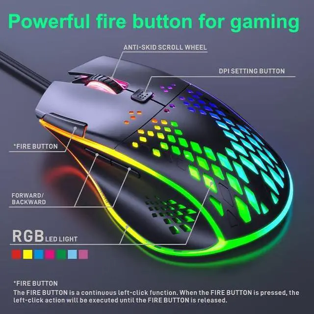 Alt view image 3 of 7 - USB Wired Gaming Mouse, 7 Buttons Gaming Mice, RGB Backlight and 6 Adjustable DPI (1200/1600/2400/3200/4800/7200dpi), Ergonomic and Lightweight USB Computer Mouse with High Precision Sensor giyqxHw