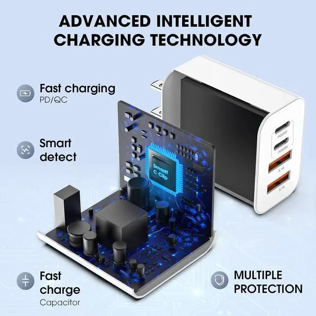 Alt view image 3 of 7 - WRIARICH USB C Charger Block, 2 Pack 40W 4-Port (2 USB C + 2 USB A) USB Charger Fast Charging Multiport PD 3.0 & QC 4.0 Double Quick Charge, Compatible with iPhone, iPad, Android Smartphones etc..