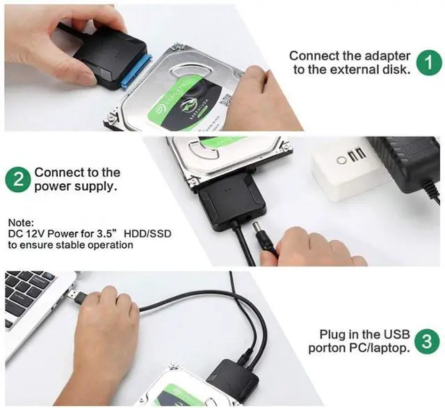 Alt view image 6 of 7 - USB 3.0 to SATA Adapter Cable, Super Speed 2.5"/3.5" HDD/SSD Hard Drive converter/Adapter cable SATA to USB 3.0 Adapter for 2.5"/3.5" HDD/SSD drives, supports UASP SATA III (with Power supply) giyqxHw