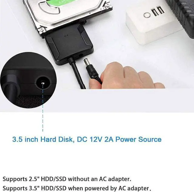 Alt view image 4 of 7 - USB 3.0 to SATA Adapter Cable, Super Speed 2.5"/3.5" HDD/SSD Hard Drive converter/Adapter cable SATA to USB 3.0 Adapter for 2.5"/3.5" HDD/SSD drives, supports UASP SATA III (with Power supply) giyqxHw