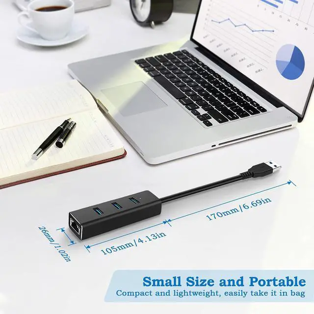 Alt view image 6 of 7 - WRIARICH USB to Ethernet Adapter, Aluminum USB HUB with 3 USB 3.0 Ports and 1000Mbps RJ45 Gigabit Network LAN Port, USB HUB with Type C Adapter for Windows 7/8/8.1/10, Linux, Mac OS X, Vista, PC, etc