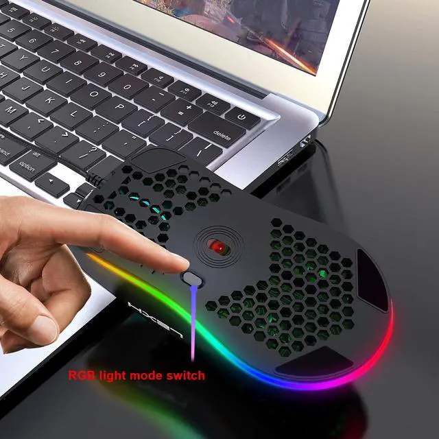 Alt view image 6 of 7 - WRIARICH Lightweight Wired Gaming Mouse with 6 Button 6 RGB Backlit Programmable Driver PAW3325 6400 DPI Optical Sensor Ultralight Ergonomic 65G Honeycomb Shell Ultraweave Cable for PC Xbox PS4 Gamer