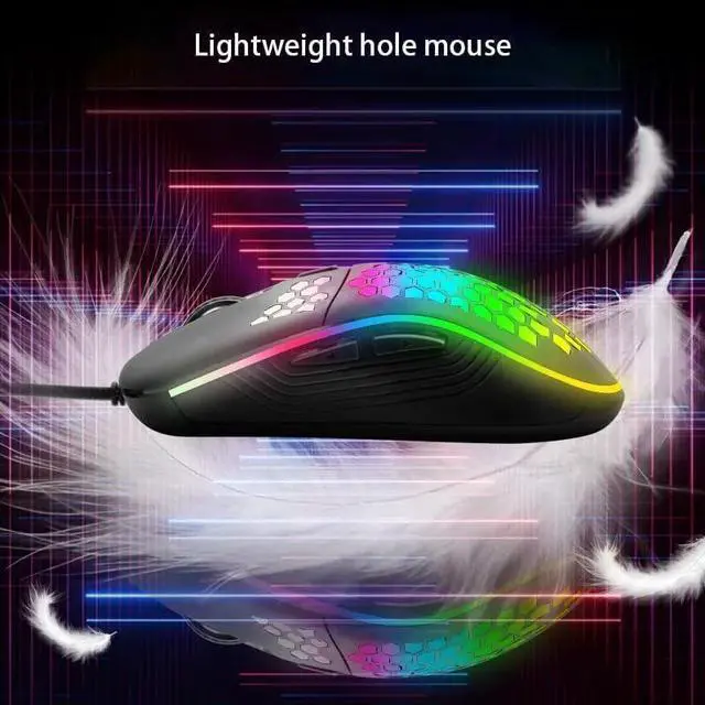 Alt view image 4 of 6 - WRIARICH USB Wired Gaming Mouse, RGB Honeycomb Ergonomic Design, 4 DPI Levels (1200/2400/4800/7200), Optical Sensor, Plug and Play, Wired Gaming Mice Compatible with PC, Mac, Tablet (Black)
